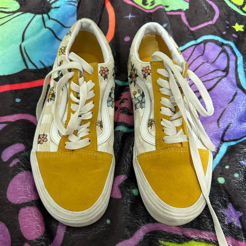 Yellow with flower vans size 8 women